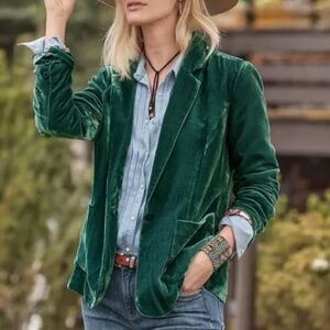 Sundance Beau Green Velvet Silk Blend Lined Floral Blazer NWOT